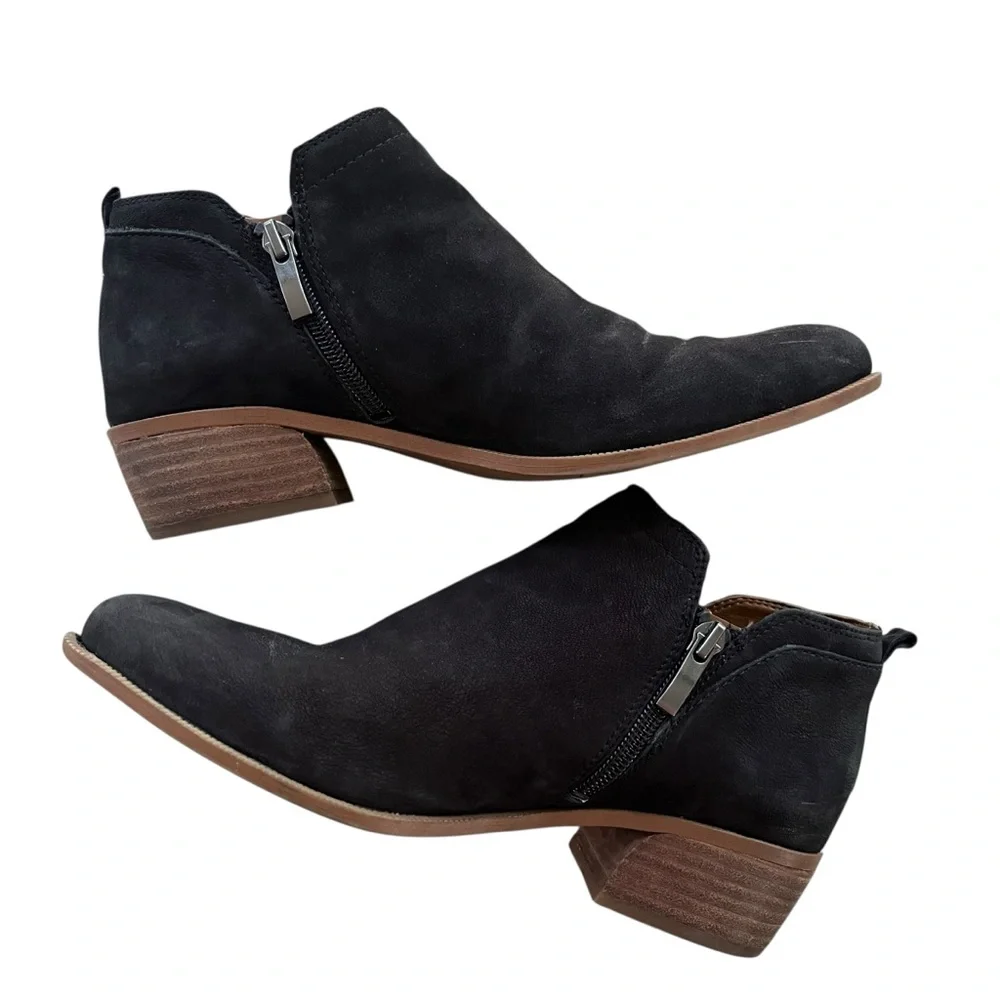 Franco Sarto Women’s Sz 7.5M Black Suede Leather Side Zipper Laslo Ankle Booties